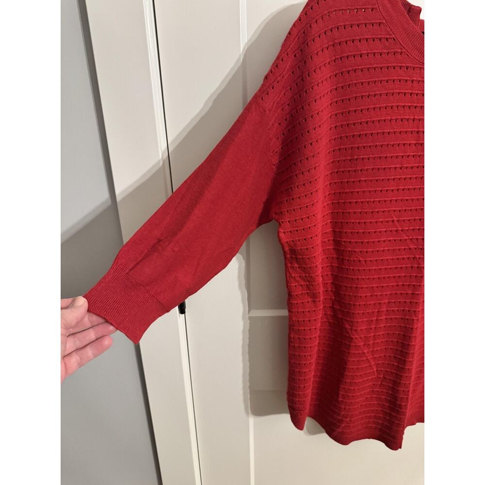 New York & Company Sweater Womens XL Red Open Knit Bow Back 3/4 Sleeve Pullover - Picture 10 of 11